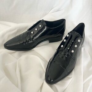 New W/O Box. NINE WEST Women’s Black Patent Leather Oxford Flat Shoes Size 5.5.
